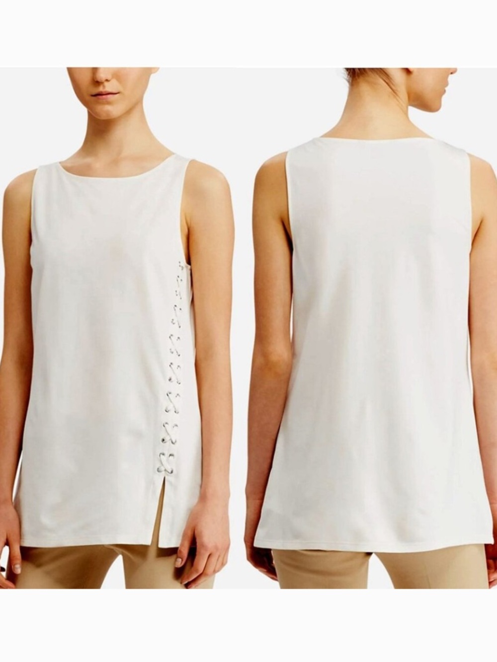 NEW Lauren Ralph Lauren New 1897 Ivory Sleeveless Casual Top Size Large